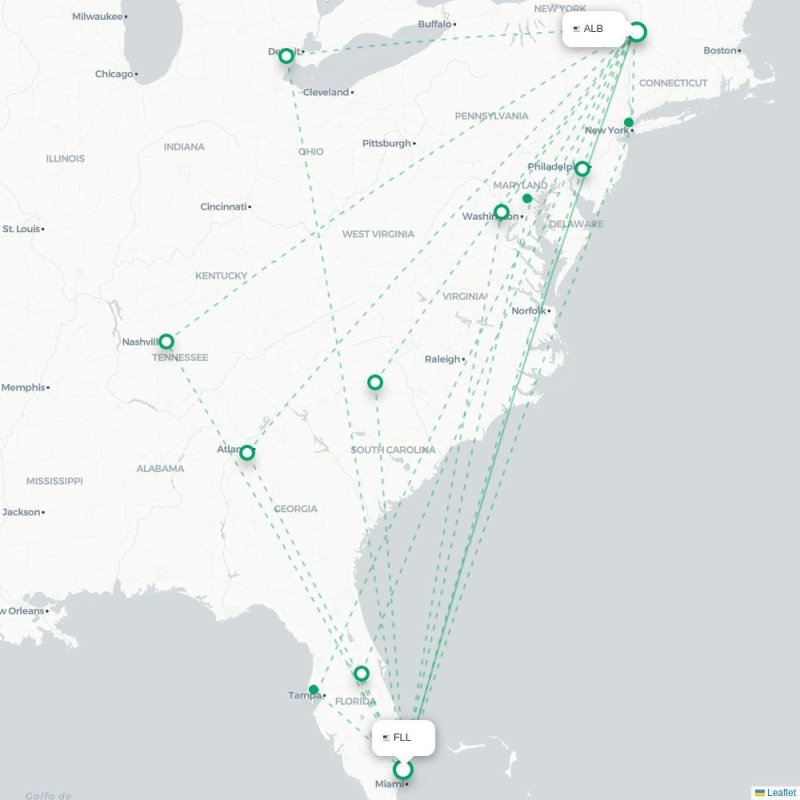 FLL - ALB route map