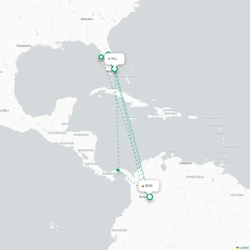 FLL - BOG route map
