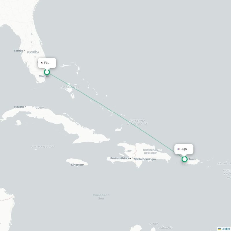 FLL - BQN route map