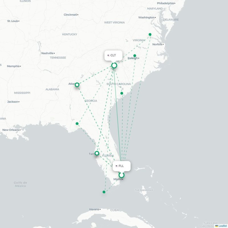 FLL - CLT route map