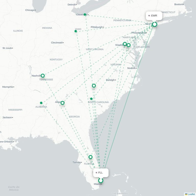 FLL - EWR route map