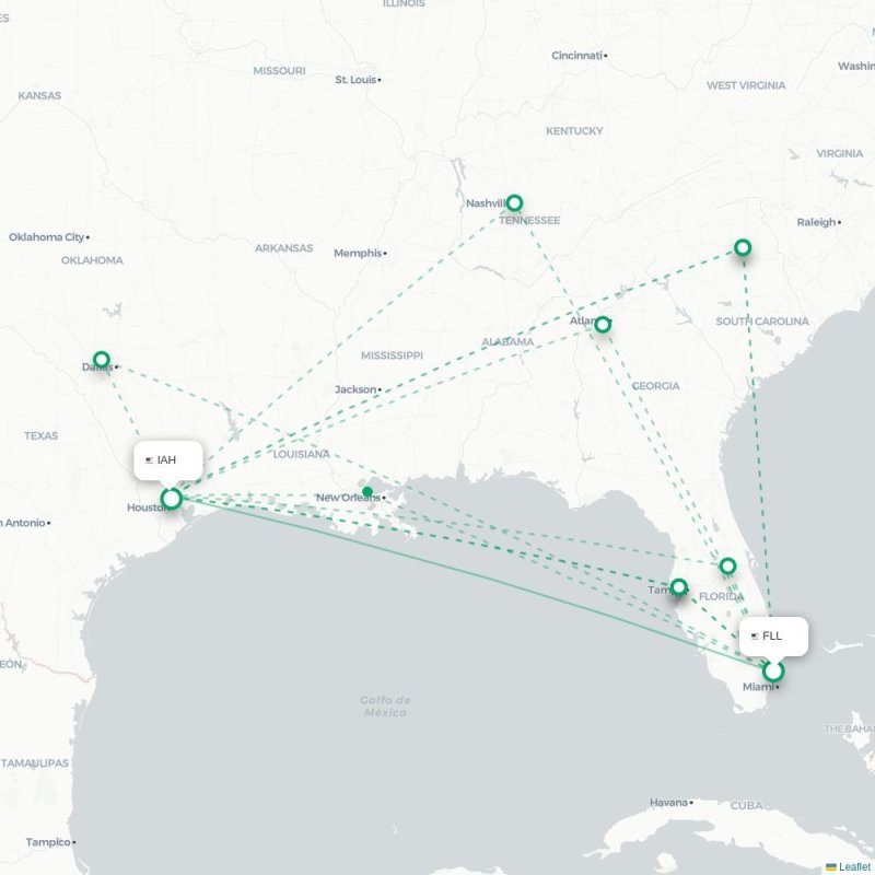 FLL - IAH route map