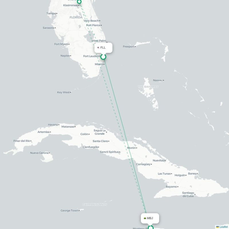 FLL - MBJ route map