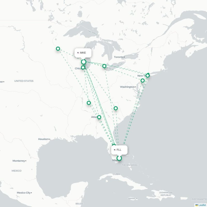 FLL - MKE route map