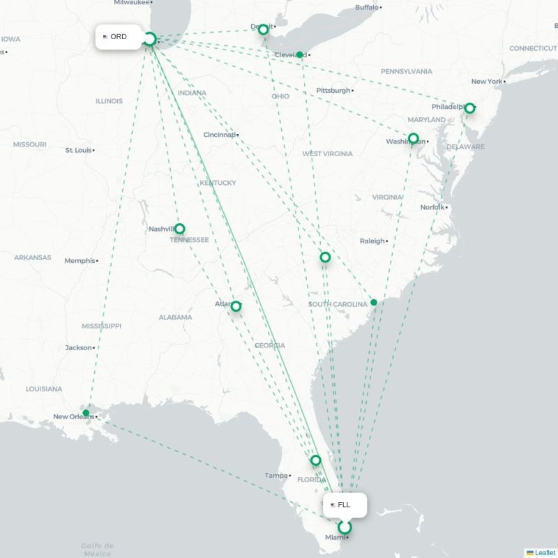 FLL - ORD route map