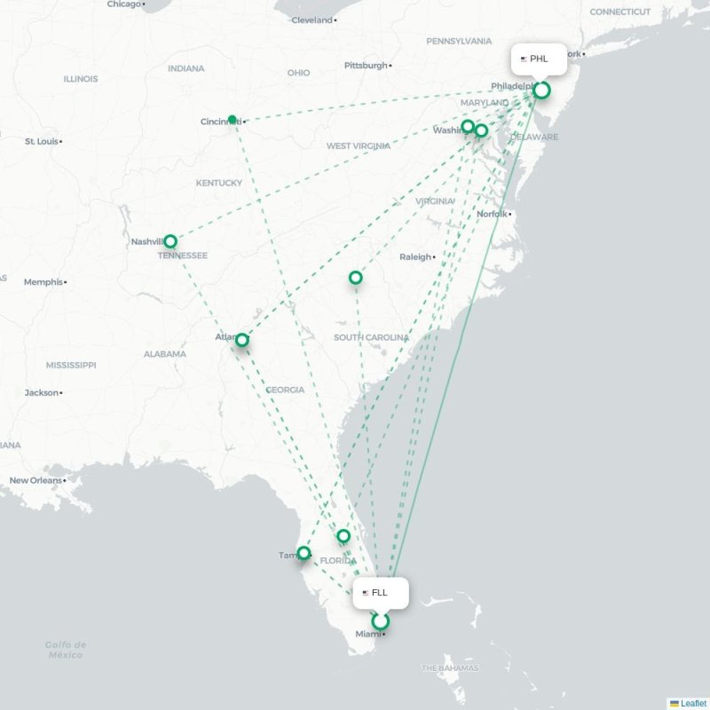 FLL - PHL route map