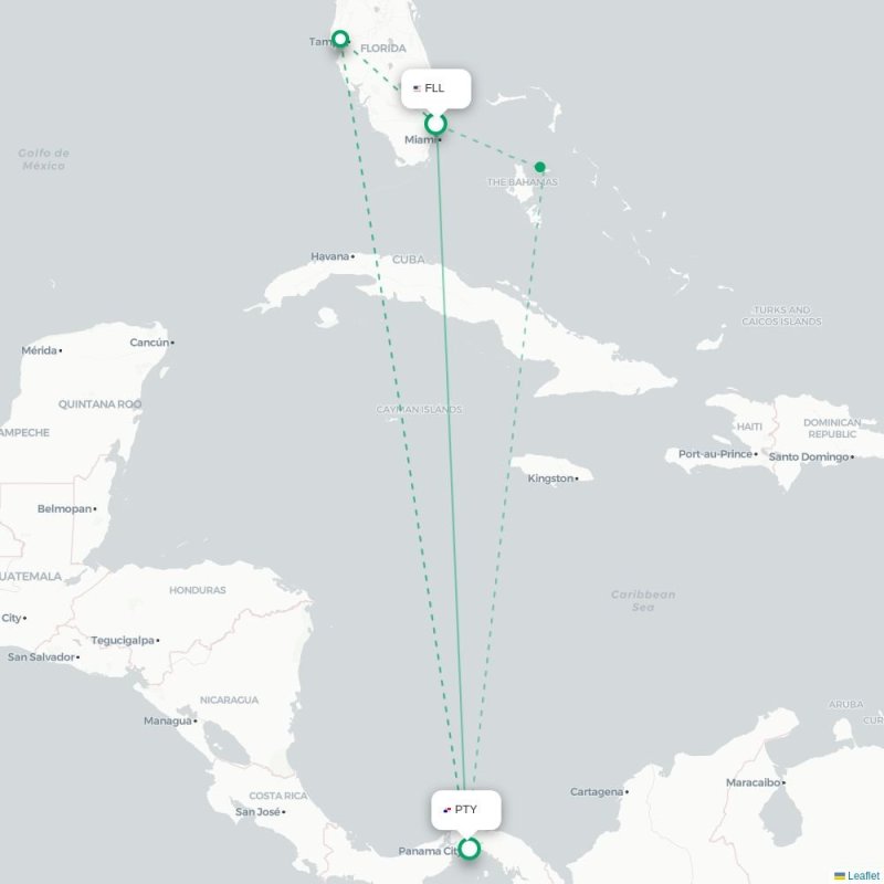 FLL - PTY route map