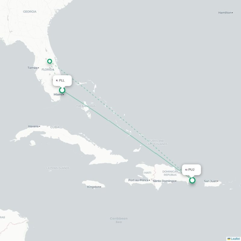 FLL - PUJ route map
