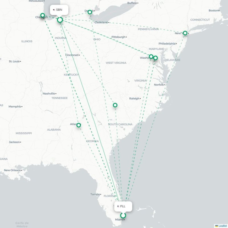 FLL - SBN route map