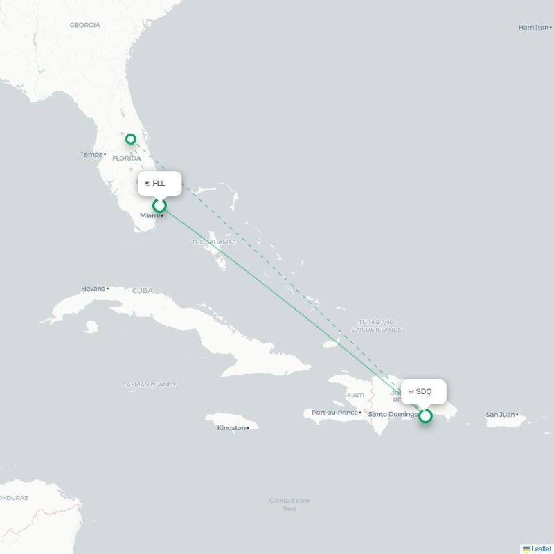 FLL - SDQ route map