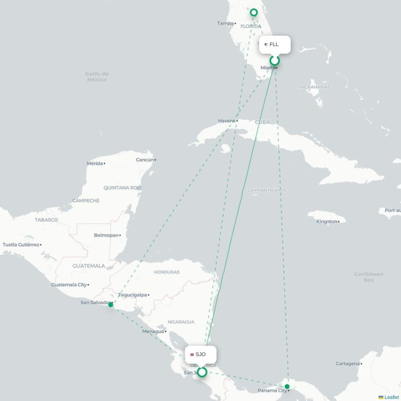 FLL - SJO route map