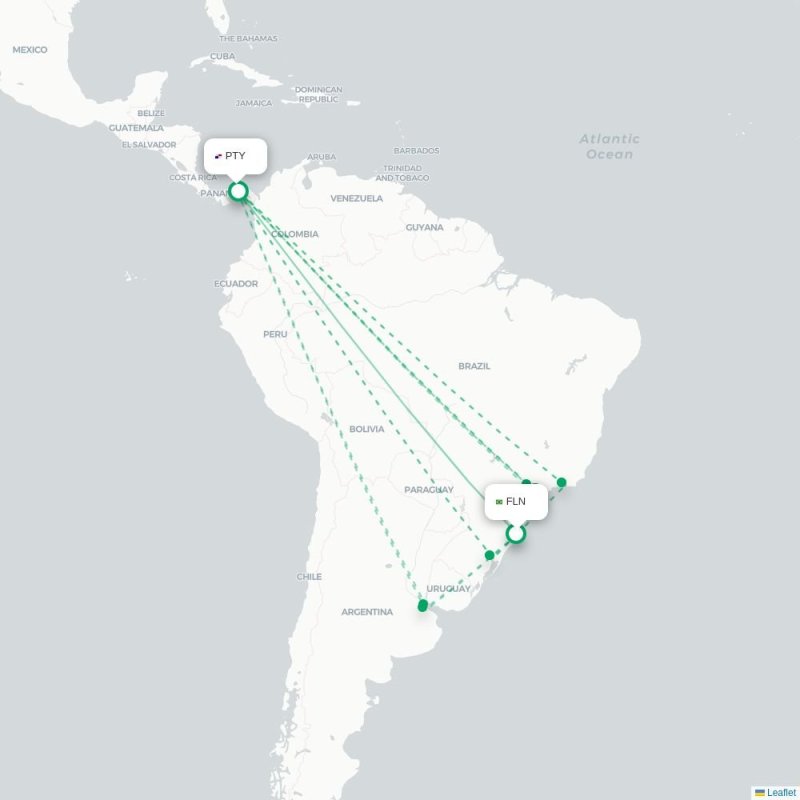 FLN - PTY route map
