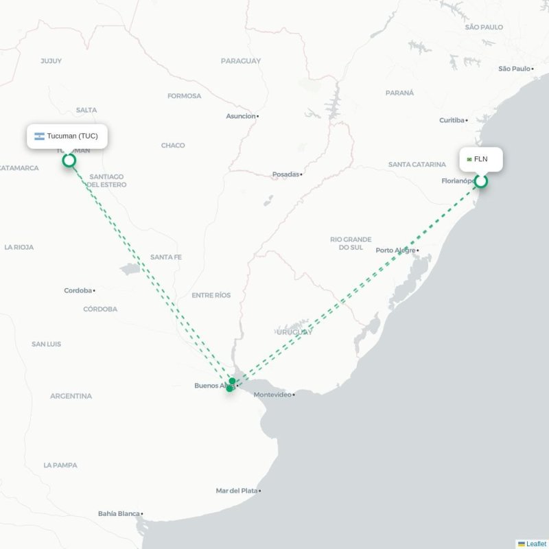 FLN - TUC route map