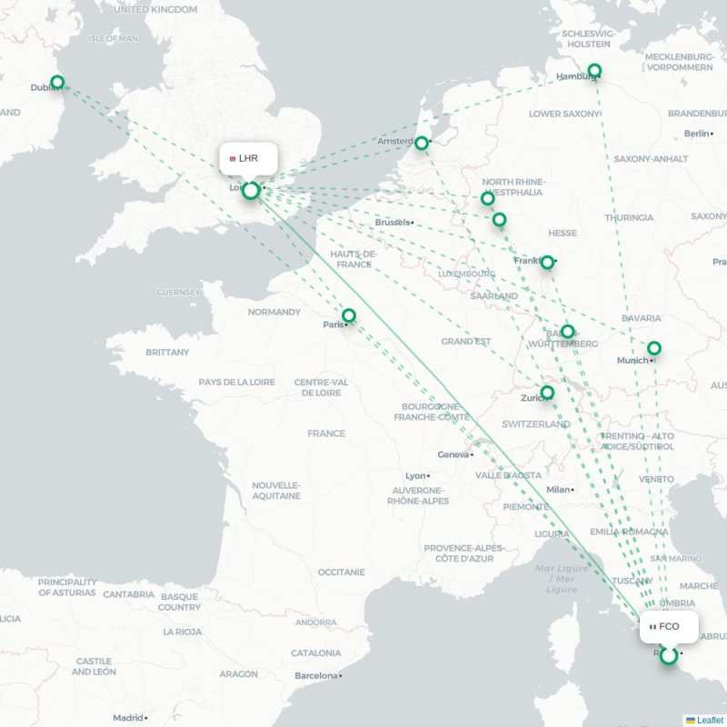 FLR - LHR route map