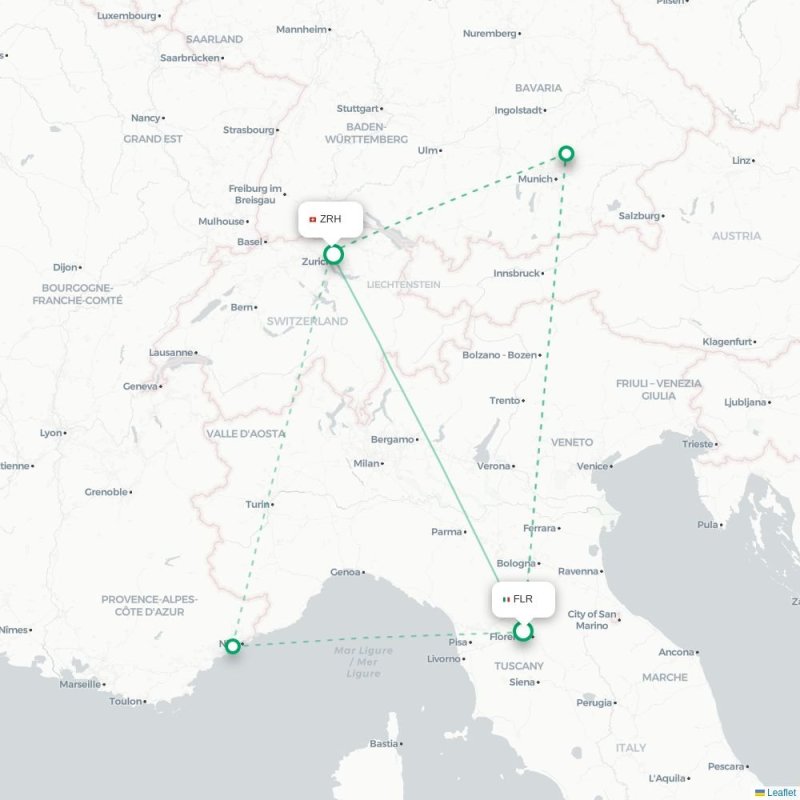 FLR - ZRH route map