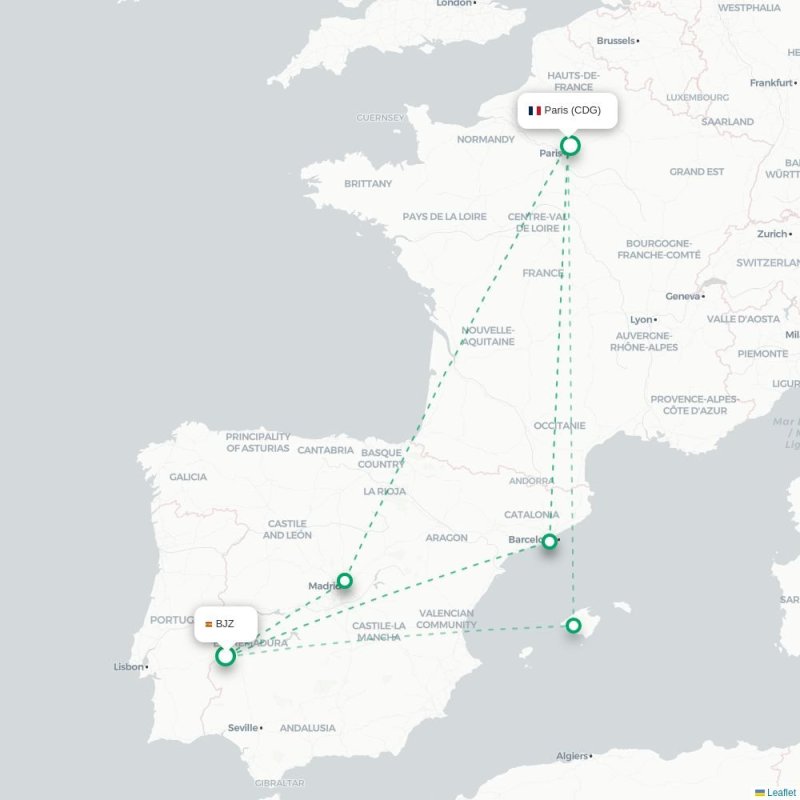 FNC - CDG route map