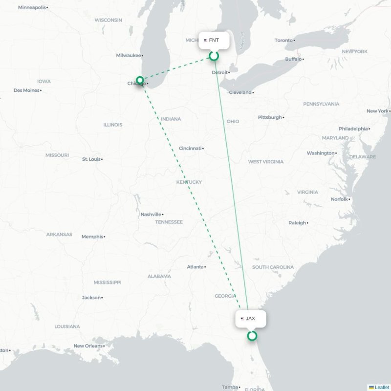 FNT - JAX route map