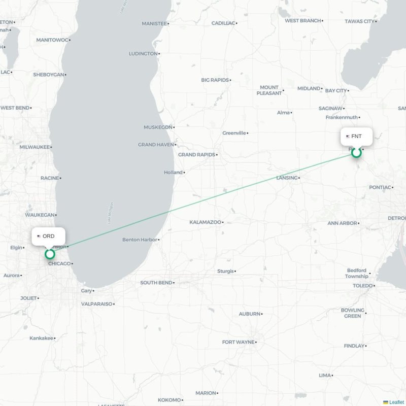 FNT - ORD route map