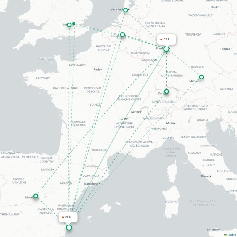 FRA - ALC route map