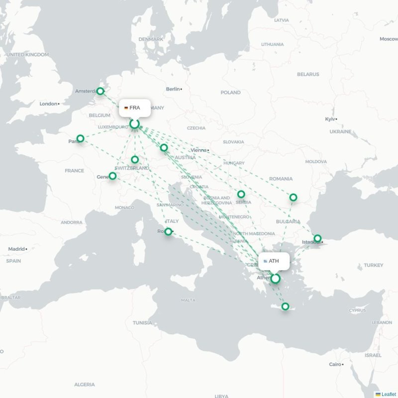 FRA - ATH route map