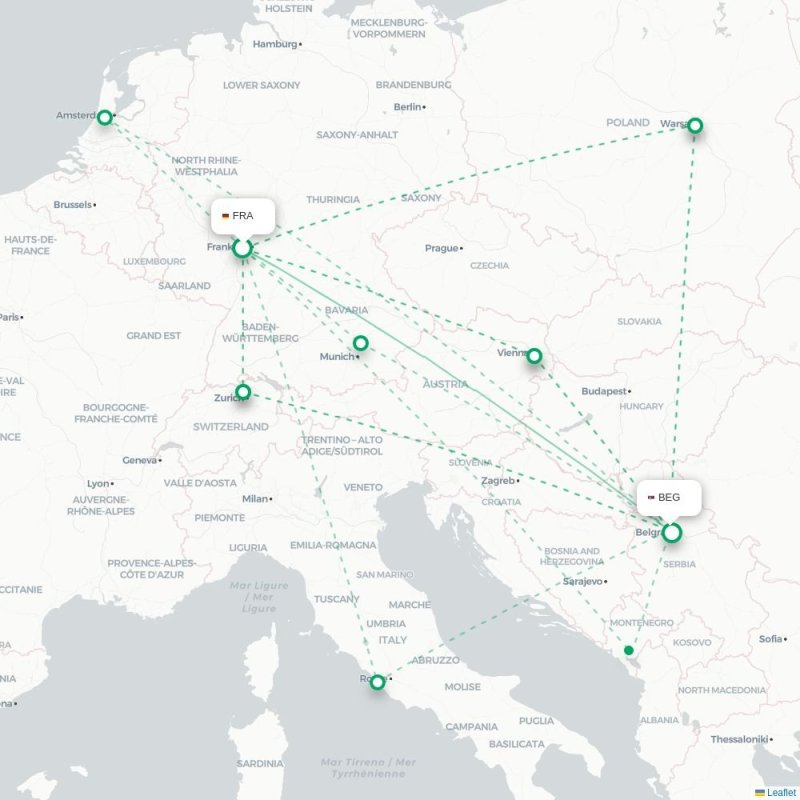 FRA - BEG route map