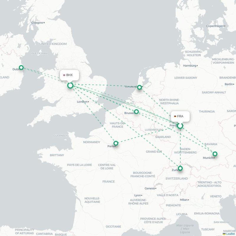 FRA - BHX route map