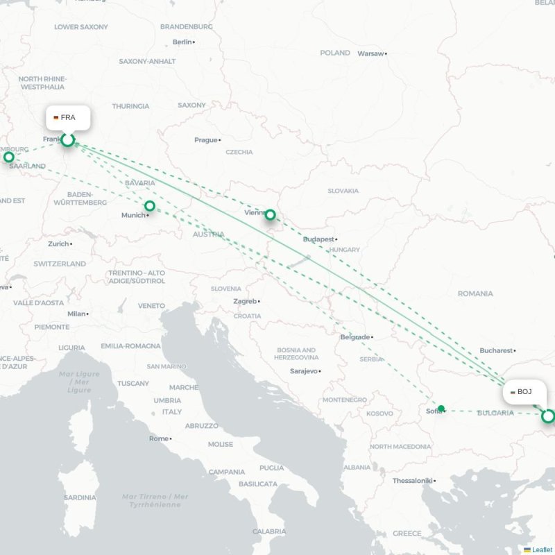 FRA - BOJ route map