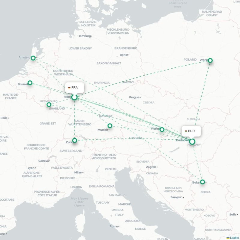 FRA - BUD route map