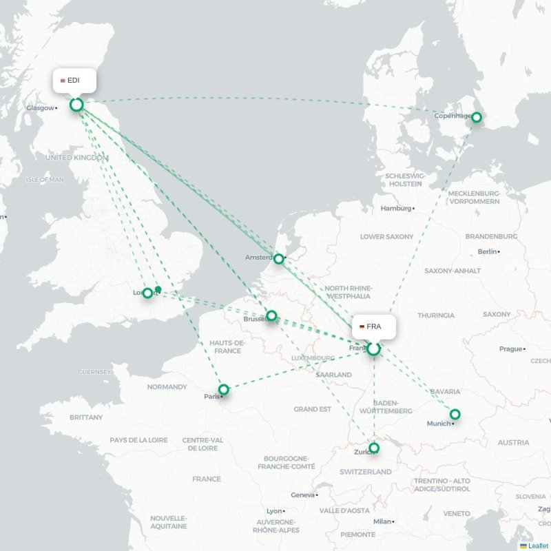 FRA - EDI route map