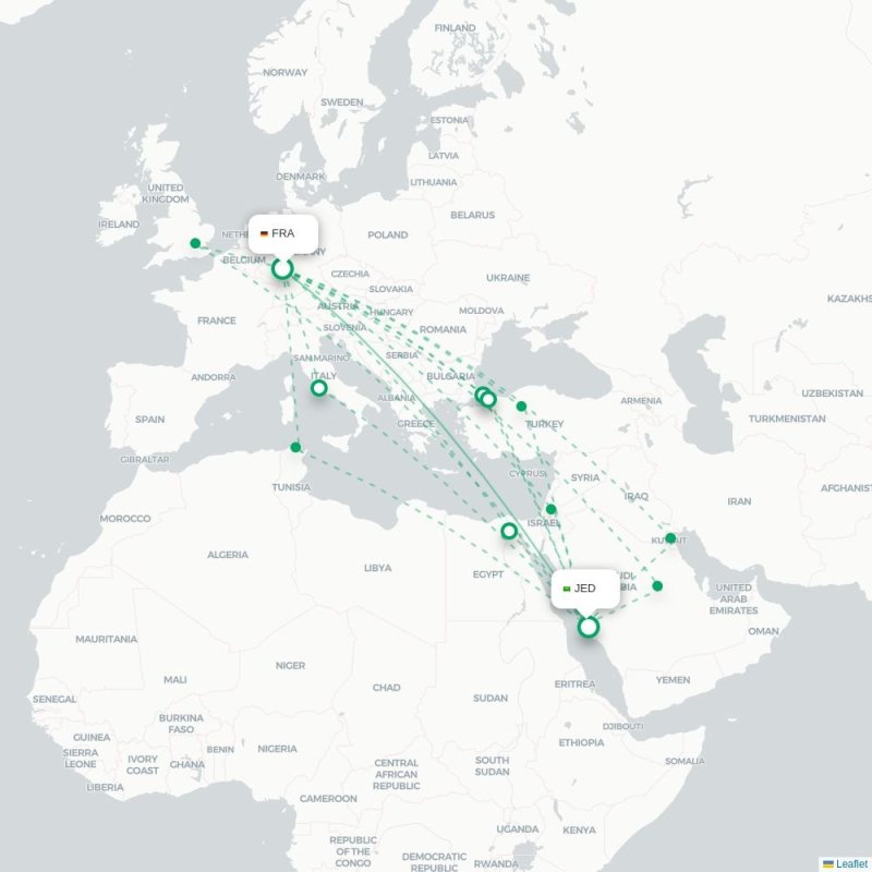 FRA - JED route map