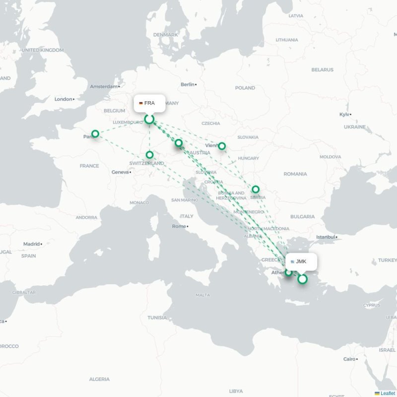 FRA - JMK route map