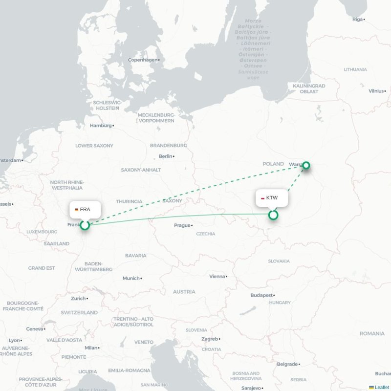 FRA - KTW route map