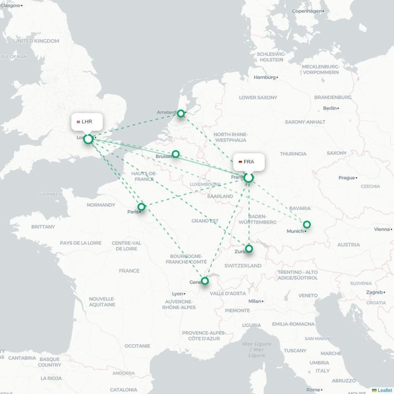 FRA - LHR route map