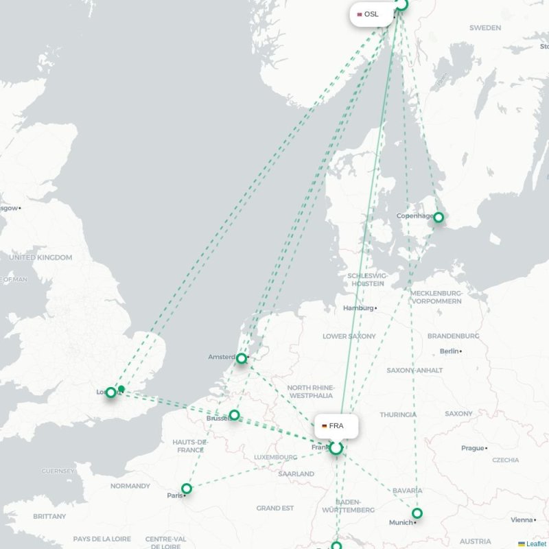 FRA - OSL route map