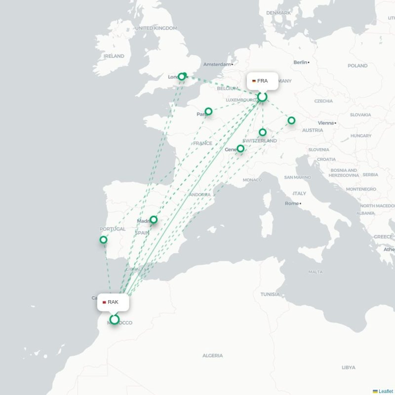 FRA - RAK route map