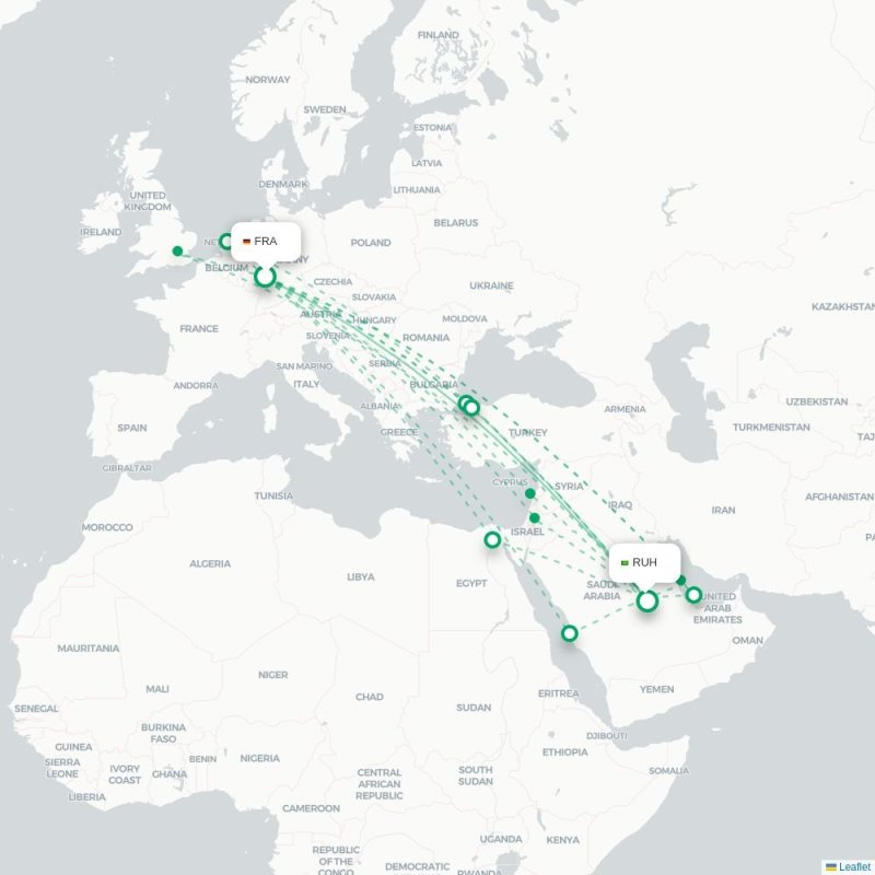 FRA - RUH route map