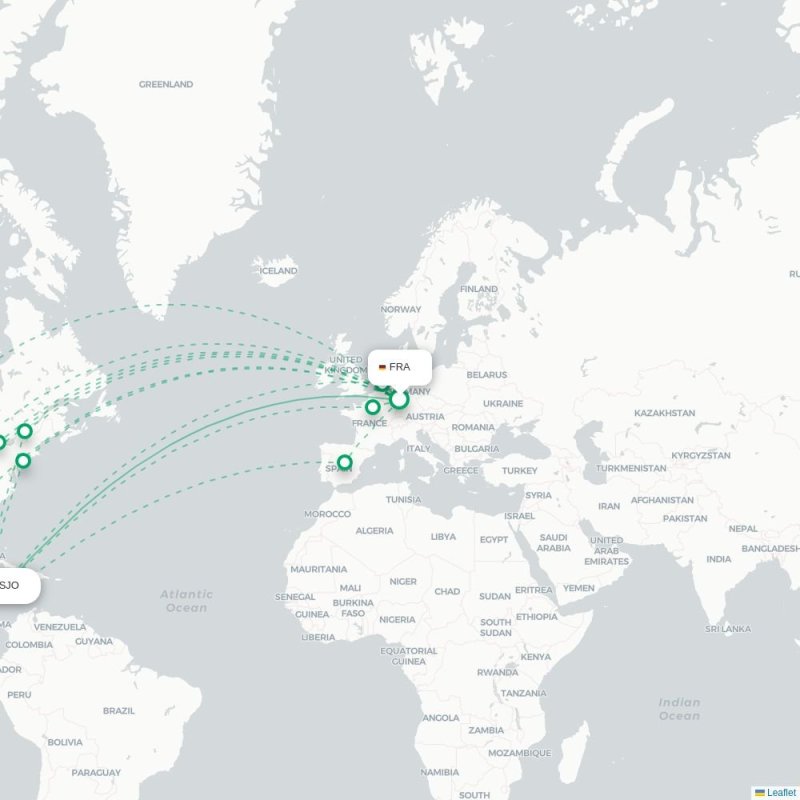 FRA - SJO route map