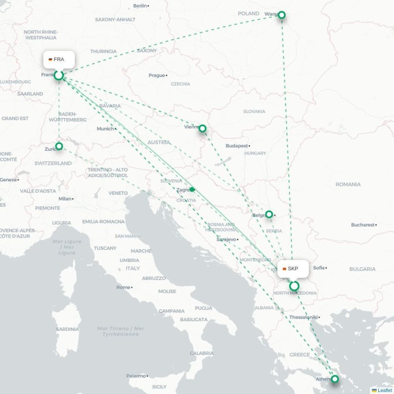 FRA - SKP route map