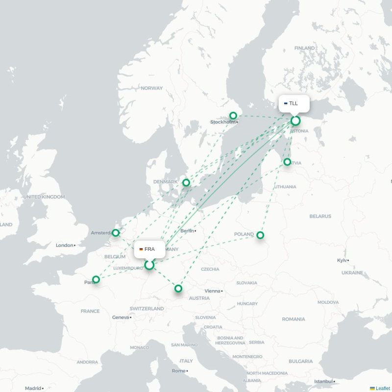 FRA - TLL route map
