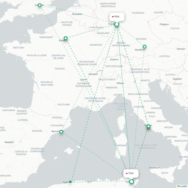 FRA - TUN route map