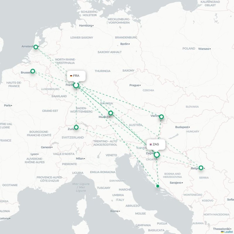 FRA - ZAG route map