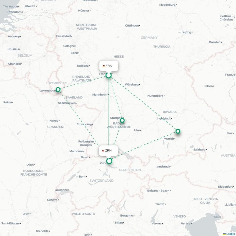 FRA - ZRH route map