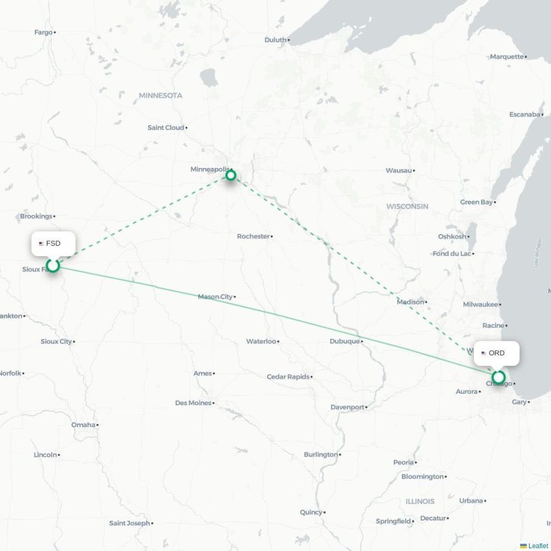FSD - ORD route map