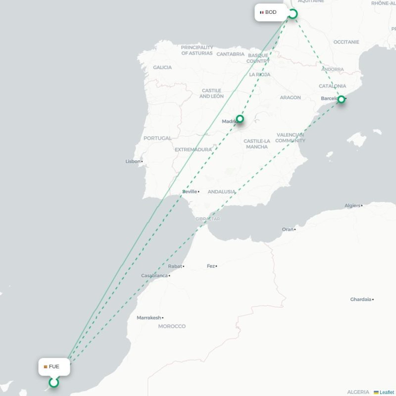 FUE - BOD route map