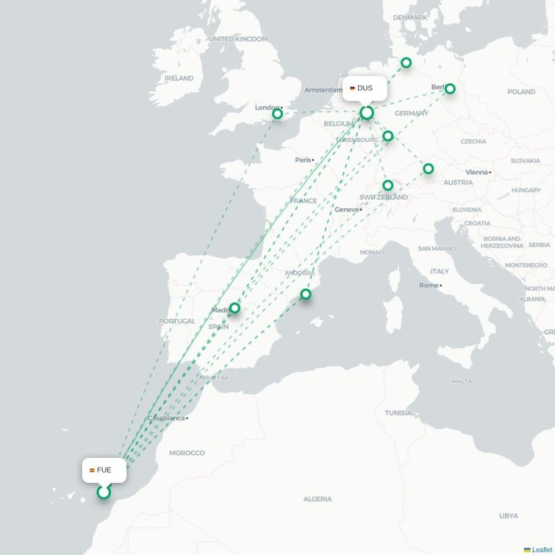 FUE - DUS route map
