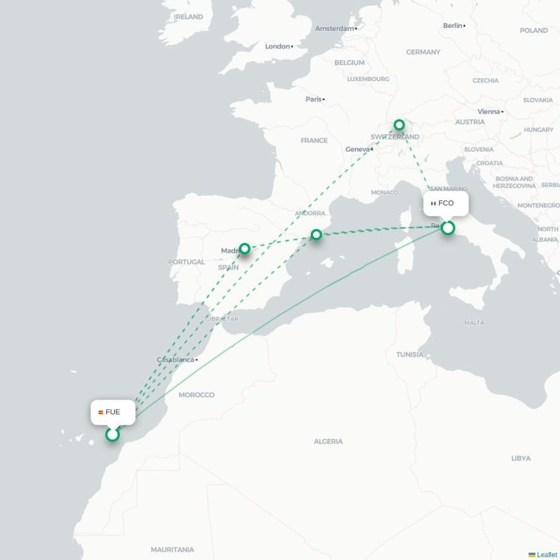 FUE - FCO route map