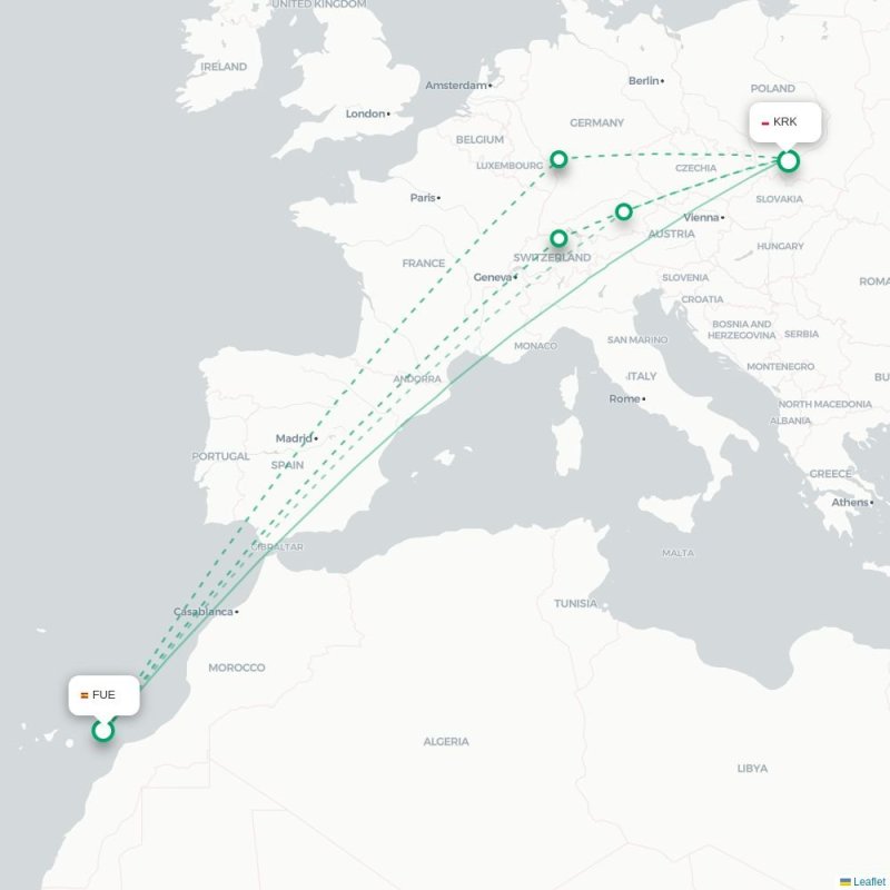 FUE - KRK route map