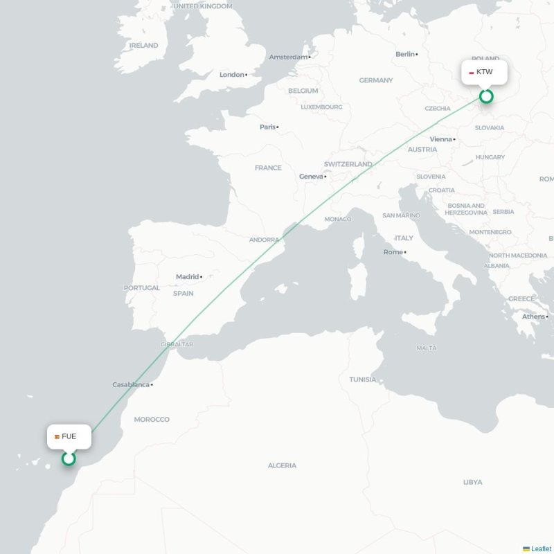 FUE - KTW route map