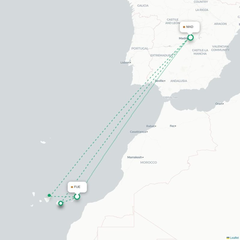 FUE - MAD route map