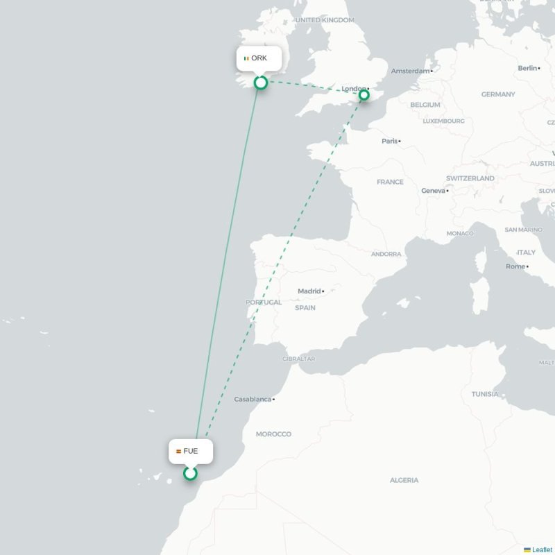 FUE - ORK route map